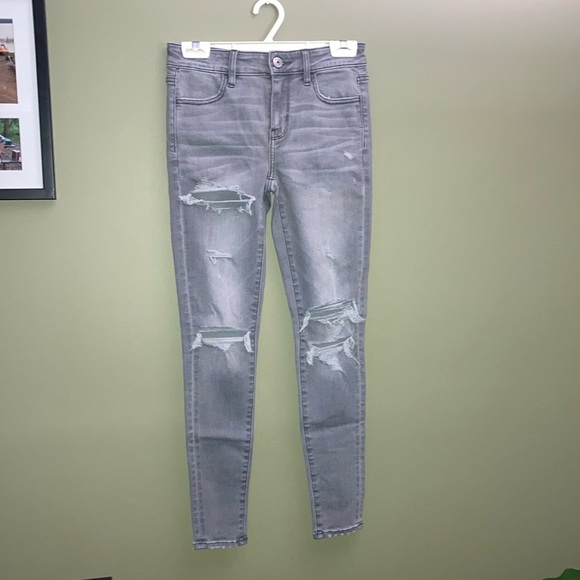 American Eagle Outfitters Gray Skinny Distressed Jeans - Picture 1 of 15